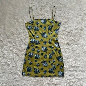 Aritzia Sunday Best Dress Mini Spaghetti Strap Satin Floral Green Blue 2
